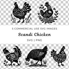 the 5 commercial use svg images for scandi chicken stencils,