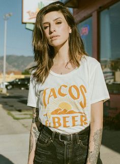 Tacos & Beer Mens Womens Foodie T shirt | Funny Taco Shirt | Taco Tshirt | Cerveza | Brewing | Deser White Retro Print Top For Summer, Retro Tops With Funny Print For Summer, Retro Graphic Crew Neck Tee, Summer Tops With Retro Print And Relaxed Fit, Retro Summer Tops With Vintage Print, Summer Fitted T-shirt With Vintage Print, Vintage Tops With Text Print For Everyday, Fitted Vintage Print Summer T-shirt, Retro Tops With Funny Print And Relaxed Fit