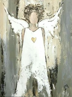 an angel painting with white wings and gold heart