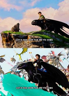 an image of two different scenes from the movie how to train your dragon