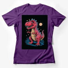 a purple t - shirt with an image of a dinosaur on it's chest