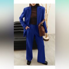 Prettygarden Women's 2024 Fall Two Piece Outfits Blazer Jacket And Wide Leg Pants Pockets Business Casual Suit Sets Size Large (Runs Big) Casual Blue Suit For Work, Casual Blue Suits For Work, Blue Notch Lapel Set For Work, Blue Notch Lapel Set For Workwear, Casual Blue Blazer For Office, Casual Blue Blazer For Office Wear, Blue Office Sets With Pockets, Blue Workwear Sets For Fall, Blue Long Sleeve Business Casual Sets