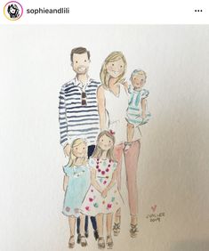 a drawing of a family with two children and an adult standing next to each other