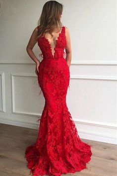 Prom Dresses Mermaid Red, Formal Dresses Red, Red Lace Wedding Dress, Feather Prom Dress, Red Formal Dresses, Red Lace Prom Dress, 2021 Prom Dresses, Prom Dresses Mermaid, Red Wedding Dress