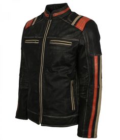 Retro Distressed Black Vintage Leather Jacket on Sale. Buy now! Rugged Black Outerwear With Zipper Closure, Urban Black Distressed Outerwear, Distressed Moto Outerwear For Fall, Black Distressed Fitted Leather Jacket, Fitted Black Distressed Leather Jacket, Fitted Black Distressed Outerwear, Black Distressed Biker Leather Jacket, Black Distressed Biker Outerwear, Black Fitted Rugged Biker Jacket