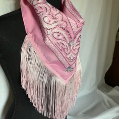 Super Cute -Super Soft Pink Polyester Bandana With 6" Fringe And Bling Added. Bandana Is Standard 21"X21" And Pre-Washed. We've Added 6"Fringe And Gemstones To Give It A Robust Look To Any Attire. Bandana Is Great For Any Party! Great If Your Headed To The Barbie Movie! Wear It To Your Favorite Rodeo, Concert Or Birthday Party. Headed To Nashville? This Is A Must For Any Outfit. Adjustable Pink Bandana As A Gift, Adjustable Pink Bandana As Gift, Bohemian Pink Bandana One Size, Pink Scarf For Festival, One Size, Silk Scarf Tying, The Barbie Movie, Red Plaid Scarf, Love Country, 70’s Style