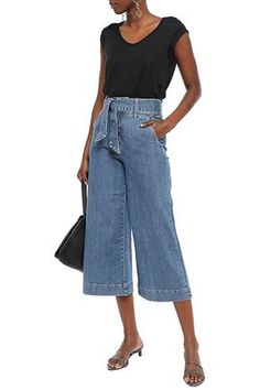 Joie Marylu Tie-front Denim Culottes Jeans  Size 12 MSRP: $248.00 A cropped wide leg pair of jeans with a belted waistline add boho detailing to your laid back style. Fit: this style fits true to size. Sizing: 24=00, 25=0, 26=2, 27=4, 28=6, 29=8, 30=10, 31=10-12, 32=12 - Belted tie waist - Zip fly with double hook-and-bar closure - Side slash pockets - Back patch pockets - High rise - Denim construction 98% cotton, 2% elastane Machine wash Culottes Jeans, Denim Culottes, Faded Denim, Size 12 Jeans, Active Wear Outfits, High Rise Denim, Laid Back Style, Wide Leg Jeans, Cropped Pants