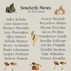 an image of the names of different animals and plants in front of a mushroom house