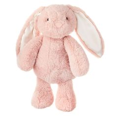 a pink bunny stuffed animal on a white background