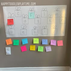 a bulletin board with colorful post it notes attached to it's sides and the words happy birthday written on them