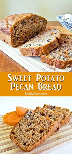 sweet potato pecan bread on a cutting board