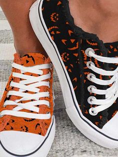 Halloween Printed Canvas Shoes Lightweight construction with breathable mesh fabric provides a comfortable and flawless fit. Imprimibles Halloween, Face Lace, Pumpkin Canvas, Clothes Jeans, Halloween Long Sleeve, Black Jack, Face Print, Shorts Skirts, Pumpkin Faces