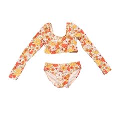 Nwt 2 Piece Swim Suit Orange And Yellow Floral Print Size 10-12 Smoke Free Home Kids Swimming, Yellow Floral, Swimming, Floral Prints, Orange, Yellow, Floral, Color