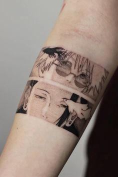 a woman's arm with tattoos on it and an image of the same person