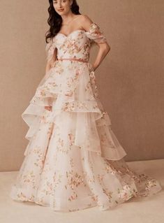 Wedding Dresses Bhldn, Pastel Wedding Dresses, Princess Style Wedding Dresses, Dramatic Silhouette, Garden Wedding Dresses, Small Backyard Ideas, Spring Wedding Dress, Anthropologie Wedding, Floral Wedding Dress