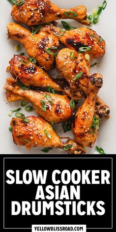 Asian-inspired slow cooker chicken drumsticks are easy to make, tender, juicy, and flavorful. A quick broil at the end makes them irresistible. Asian Chicken Thigh Crockpot Recipes, Drumstick Chicken Recipes Crockpot, Drumsticks Crockpot, Asian Chicken Drumsticks, Slow Cooker Drumsticks, Crockpot Chicken Drumsticks, Slow Cooker Chicken Drumsticks, Slow Cooker Asian Chicken, Chicken Cobbler Recipe