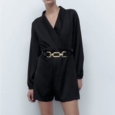 Zara Nwt S Satin Effect Belted Short Black Jumpsuit. V Neckline With Lapel. Golden Buckle Belt. Hidden Inseam Closure. Elegant Zara Jumpsuits And Rompers For Work, Chic Zara Jumpsuits And Rompers, Chic Long Sleeve Jumpsuits And Rompers For Going Out, Chic Long Sleeve Jumpsuits For Going Out, Elegant Long Sleeve Jumpsuits And Rompers For Going Out, Zara Long Sleeve Jumpsuit For Work, Elegant Zara Jumpsuits And Rompers, Elegant Long Sleeve Jumpsuits And Rompers By Zara, Chic Zara Jumpsuits And Rompers For Fall