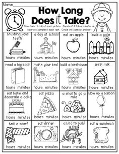 a printable worksheet for kids to learn how long does it take?