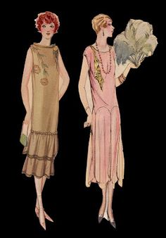 Ruby and Genevieve -- paper dolls cut out of 1920s fashion magazines that I scanned into Photoshop 1925 Fashion, Vintage Dresses 1920's, 1920 Style, Belle Epoque Fashion, Fashion 1920s, Flapper Hat, Fashion Illustration Vintage