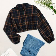 Temu에 있는 저렴한 상품, 신규 사용자 첫 주문 무료 배송 Estilo Preppy, Button Front Shirt, Crop Shirt, Hoodie Fashion, Polyester Spandex, Collar Styles, Button Down Shirt, Long Sleeve Shirts, Plaid