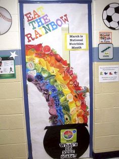 a door decorated with an image of a rainbow