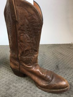 Vintage brown leather western cowboy boots size 9.5 well worn but still in great shape Toe to wall insole 11.5 Inches Ball of foot 4 Inches Height 13 inside Calf circumference 15 Inches Western Boots In Distressed Brown With Moc Toe, Distressed Brown Western Moc Toe Boots, Distressed Brown Snip Toe Boots For Ranch, Distressed Brown Moc Toe Western Boots, Distressed Brown Snip Toe Ranch Boots, Distressed Brown Western Boots For Western-themed Events, Western Distressed Brown Boots For Western-themed Events, Western Style Distressed Brown Boots For Western-themed Events, Distressed Brown Snip Toe Boots For Western-themed Events