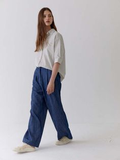 Composition : COTTON100Country of Origin : Republic of Korea Indigo Wide Leg Jeans For Work, Linen Wide-leg Jeans With Pockets, Wide-leg Linen Jeans With Pockets, Linen Wide-leg Jeans, Indigo Relaxed Fit Wide-leg Pants, Relaxed Fit Linen Wide-leg Jeans, Dark Wash Relaxed Fit Wide-leg Pants, Indigo Wide Leg Bottoms With Relaxed Fit, Indigo Wide Leg Flare Jeans With Relaxed Fit