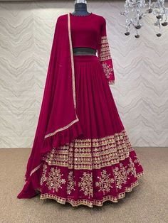 Shop Bollywood Model Maroon georgette wedding lehenga at kollybollyethnics from India with free worldwide shipping. Simple Lehenga, Latest Bridal Lehenga, Wedding Lehenga Designs, Lehenga Designs Simple, Choli Designs, Indian Dresses Traditional, Red Lehenga, Traditional Indian Outfits, Trendy Dress Outfits