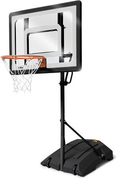 the portable basketball hoop is mounted on a black stand