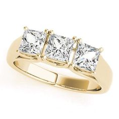 three stone princess cut diamond ring in 18k white gold, 3 carat total weight