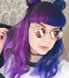 Grunge Hairstyles, Hair Dye Tutorial, Half And Half Hair, Split Dyed Hair, Violet Hair, Space Buns, Split Hair, Hair Dye Colors, Hair Inspo Color