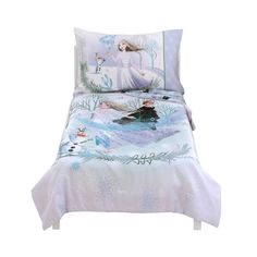 an image of a bed set with princess and prince in the water on it's side