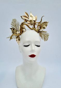 This gold medusa snake Headdress,Fantasy headdress,Gorgon Headpiece with clear rhinestones and gold snakes, for a special lady! Very sparkly and chic! It will make your costume and you in your big day look more perfect. It's made to order! While making this crown I use snakes ,paints,brocated ribbons,leaves,twigs,metal headband and wire. Fits adults . White Gold lace crown measures 4 inches high (10cm). Weight this one 130 gram. Check out the entire collection of party headwear. These make a uni Adjustable Gold Costume Headpieces, Adjustable Gold Headpiece For Costume, Gold Headband For Costume, Gold Structured Crown Headpiece For Festival, Gold Costume Hats With Round Crown, Gold Crown Headband For Festival, Gold Tall Crown For Costume Party, Gold Teardrop Crown Headpiece For Costume Party, Gold Costume Hats And Headpieces For Carnival