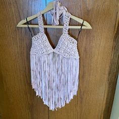 F21 Crochet Halter Fringe Top Nwt Size M Trendy Spring Party Crochet Top, Fringe Tops For Spring Music Festival, Spring Fringe Tops For Music Festival, Spring Music Festival Top With Fringe, Spring Vacation Crop Top With Fringe, Fitted Crochet Top For Spring Music Festival, Forever 21 Sleeveless Festival Tops, Spring Vacation Fringe Crop Top, Forever 21 Bohemian Top For Vacation