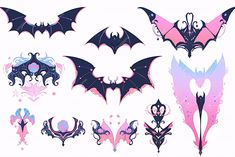 a variety of bats with different shapes and sizes, all painted in pink and blue