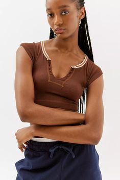 Out From Under Go For Gold Seamless Top | Urban Outfitters Fitted Brown Tops With Seamless Collar, Sporty Stretch Brown Tops, Sporty Brown Stretch Top, Brown Seamless V-neck Top, Casual Brown Top With Seamless Construction, Sporty Brown Tops, Go For Gold Seamless Top, Seamless Top, Going For Gold