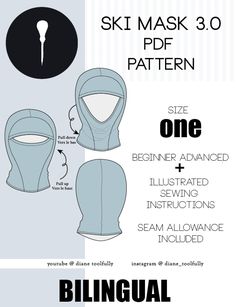 Ski mask or Balaclava pattern life size, for adults. There are also the assembly steps included. Instantly downloadable, so you can get started on your project right away. Happy sewing! Print format: A4 US Letter Full size balaclava or hood pattern, adult size There are also the assembly steps. Print format: A4 Letter (mixed) Ski Mask Sewing Pattern, Balaclava Sewing Pattern, Ski Mask Pattern, Balaclava Pattern, Menswear Design, Double Hoodie, So You, Hood Pattern, Hoodie Mockup