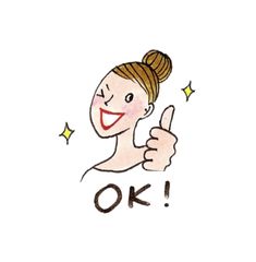 a drawing of a smiling woman giving the thumbs up sign with stars around her head