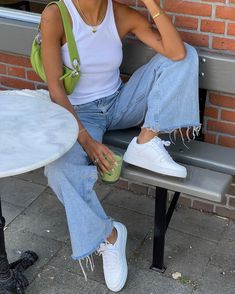 35 of the Chicest White-Sneaker Outfits | Who What Wear White Sneakers Outfit Summer, How To Clean White Sneakers, Staple Sneakers, Matching Sweat Set, White Shoes Outfit, Pretty Maxi Dress, Sneakers Outfit Summer, White Sneakers Outfit, Simple Spring Outfits