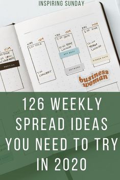 an open planner with the words bujo weekly spread ideas you don't want to miss