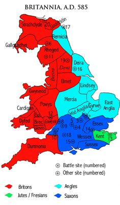 a map with the names of britain and its major cities in red, blue, and green