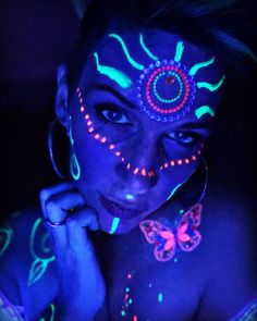 Black Light Halloween Costumes, Blacklight Face Paint Ideas, Uv Makeup Ideas Black Lights, Glow In The Dark Body Painting, Glow In The Dark Face Paint Ideas, Festival Moodboard