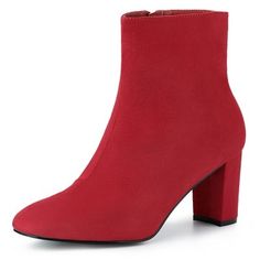 Make a statement with these gorgeous ankle boots. With a block heel and a half-pointed toe, they will have you walking out the house with confidence and in style. Wear them with black trousers and a blouse for that striking effect at work. The boots are also well paired with trousers, jeans, and dresses. Red Ankle Boots For Work, Red Ankle Boots For Workwear, Red Stacked Heel Boots For Winter, Fall Martin Boots With Stacked Block Heel, Red Block Heel Boots For Spring, Red Heeled Boots For Work In Fall, Red Heeled Boots For Workwear In Fall, Red High Heel Boots For Work, Red High Heel Boots For Workwear