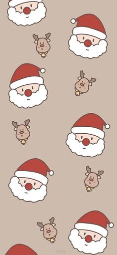 santa claus and reindeers with different facial expressions on the face, nose, and chest