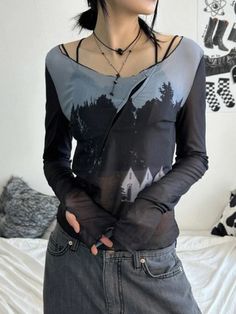 Vevesc See Through Gauze Vintage Print Crop Top Autumn Long Sleeve Fashion Bottoming Tshirts Y2k Aesthetic Harajuku Slim Women T-shirt S Shoulder:36 cm Bust:78 cm Length:48 cm Sleeve: 72cm M Shoulder: 37cm Bust: 80cm Length:49 cm Sleeve: 73cm L Shoulder: 38cm Bust:86 cm Length:50 cm Sleeve:74 cm "Size mearsured by ourselves, sometimes has some errors, but always within 3cm." Crop Top Autumn, Printed Beach Dresses, Split Long Dress, Graphic Crop Top, Long Sleeve Fashion, Fashion Bottoms, Beach Dresses Summer, Long Bodycon Dress, Crop Top Tees