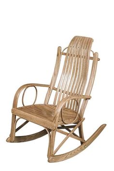 a wooden rocking chair on a white background