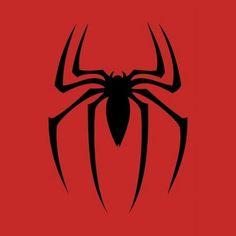 a spider - man logo is shown in black and red colors on a red background