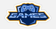 a sticker with the word games in blue and orange on top of an image of a video game controller