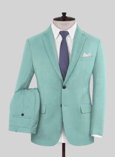 Transform your look with our Caccioppoli Sun Dream Aqua Blue Wool Silk suit that exudes a bold sense of style and elevates your fashion status. Expertly crafted with a premium blend of wool and silk, our suit boasts a refined and sleek texture, adding a touch of sophistication and charm to your wardrobe. Be confident in your everyday style with our aqua-blue suit that is guaranteed to make a lasting impression.  Look Includes  Caccioppoli Sun Dream Aqua Blue Wool Silk Fabric  Two Button Jacket S Spring Formal Fitted Three-piece Suit, Luxury Fitted Suits For Spring, Luxury Single Breasted Fitted Suits, Luxury Single-breasted Fitted Suits, Luxury Fitted Single Breasted Suits, Luxury Fitted Single-breasted Suits, Custom Fit Suits For Spring Semi-formal Events, Custom Fit Suits For Semi-formal Spring Occasions, Custom Fit Suit For Semi-formal Spring Events