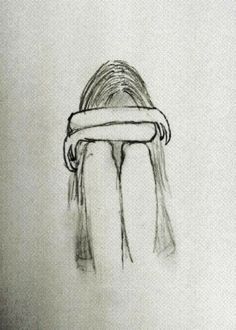 a drawing of a woman with her head down